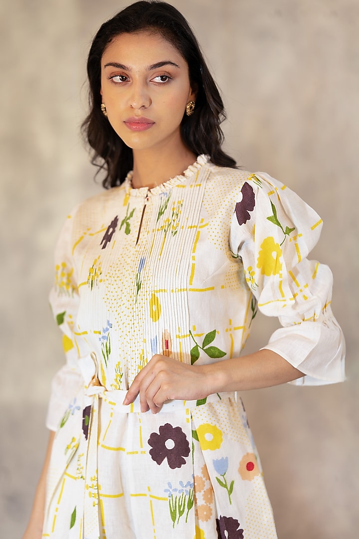 Ivory Hand Block Printed Jumpsuit by Arcvsh by Pallavi Singh at Pernia's Pop Up Shop