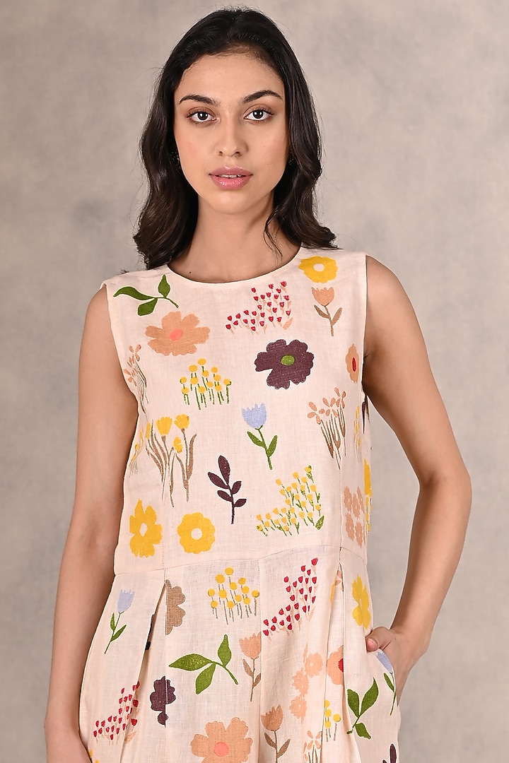 Peach Hand Block Printed Jumpsuit by Arcvsh by Pallavi Singh at Pernia's Pop Up Shop