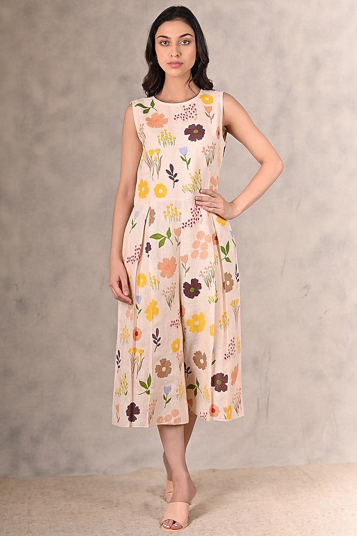 Peach Floral Printed Jumpsuit With Jacket by Arcvsh by Pallavi Singh at Pernia's Pop Up Shop