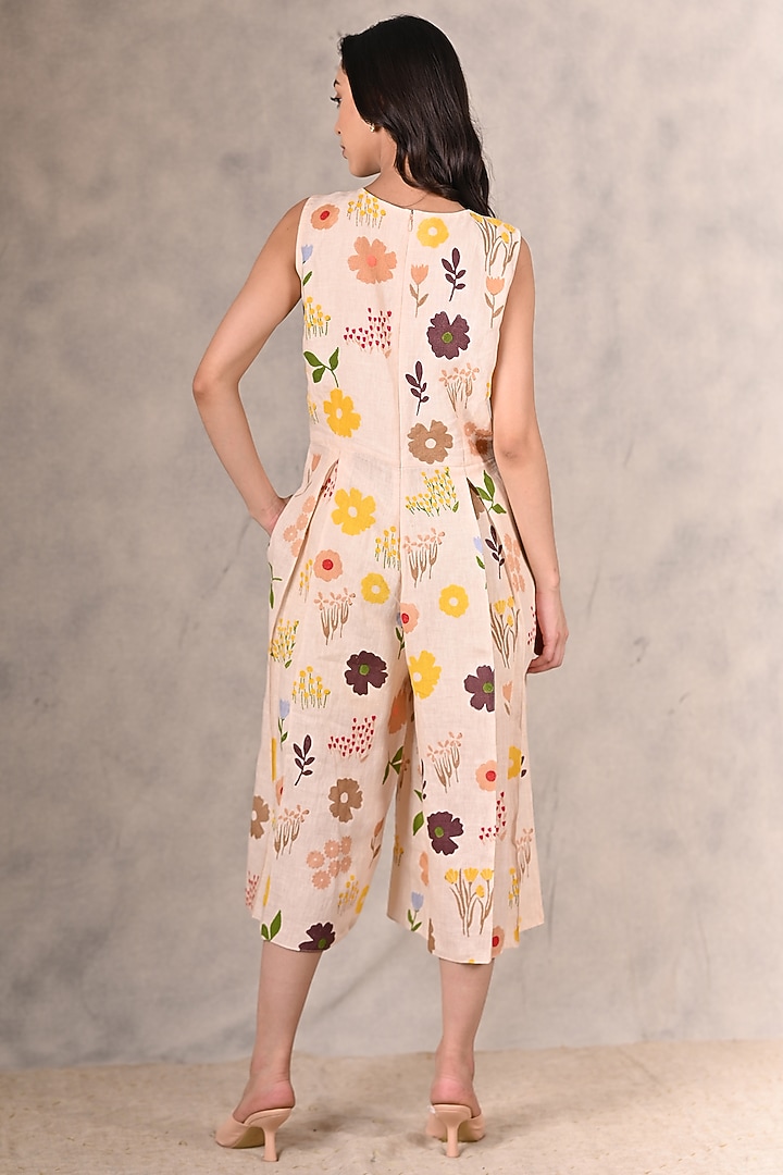 Peach Floral Printed Jumpsuit With Jacket by Arcvsh by Pallavi Singh at Pernia's Pop Up Shop