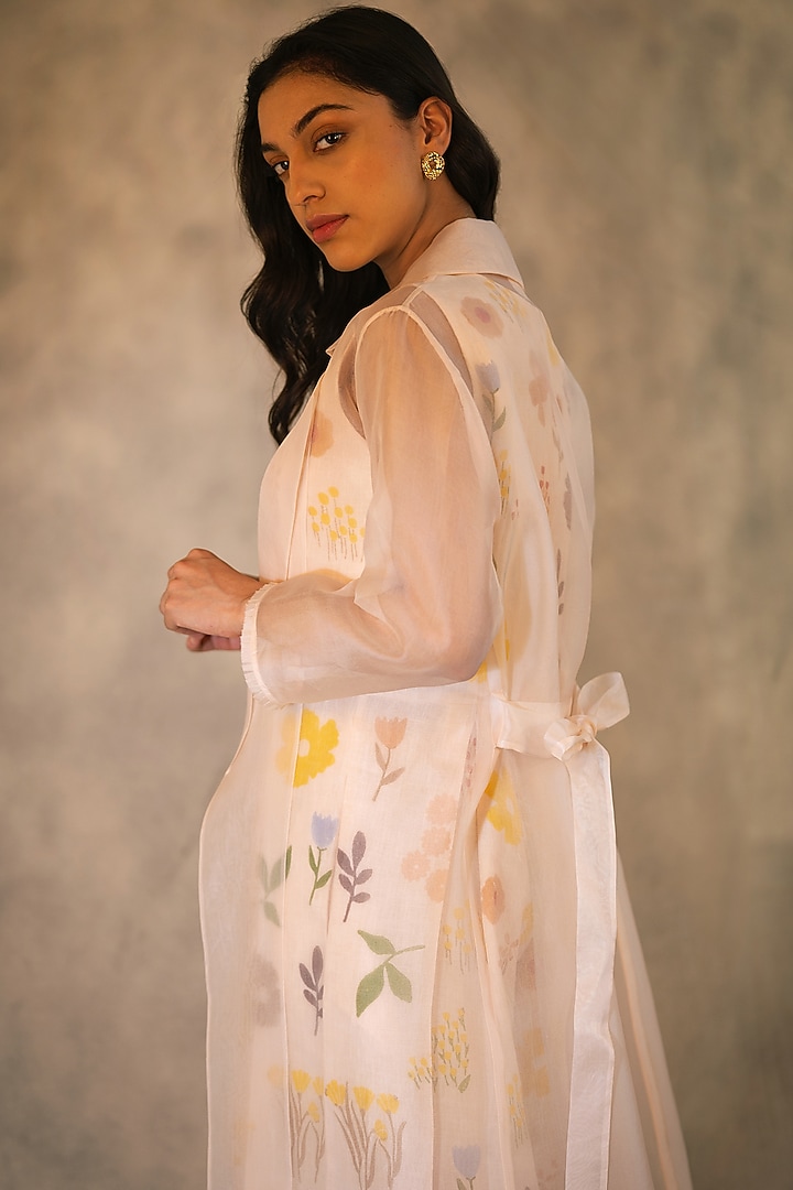 Peach Floral Printed Jumpsuit With Jacket by Arcvsh by Pallavi Singh at Pernia's Pop Up Shop