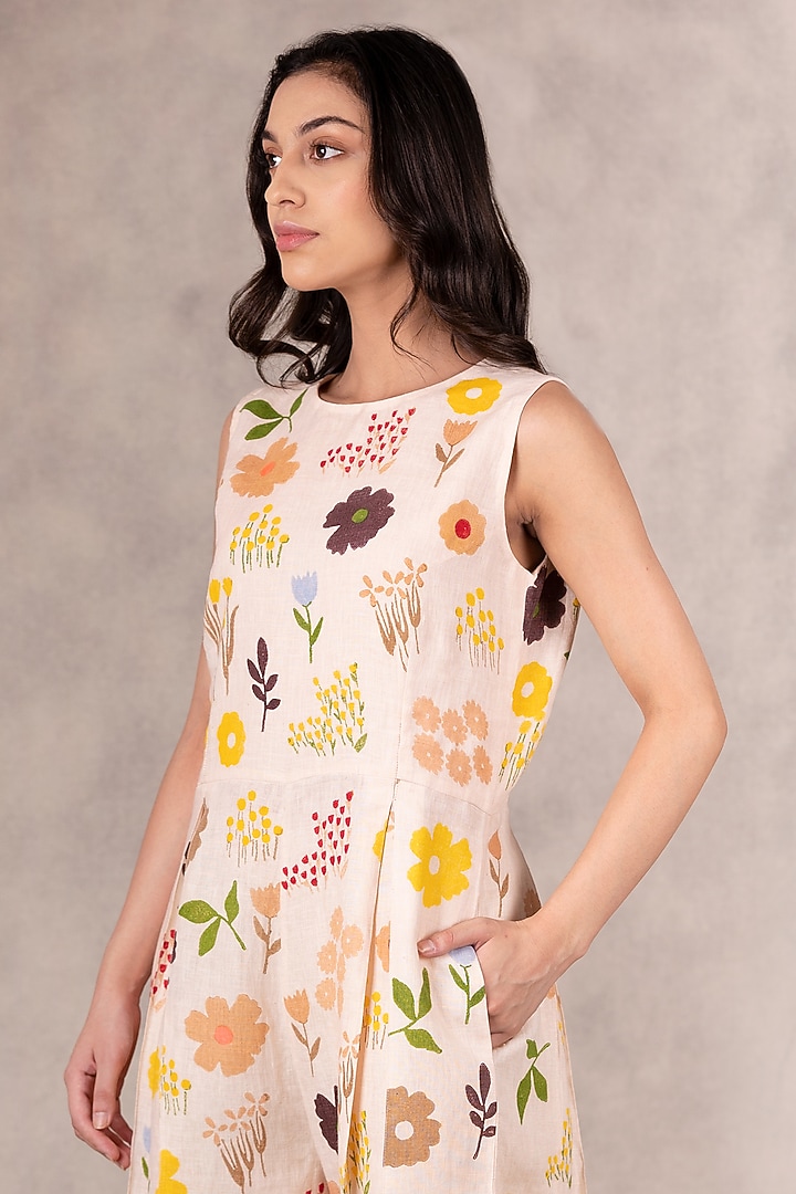 Peach Floral Printed Jumpsuit With Jacket by Arcvsh by Pallavi Singh at Pernia's Pop Up Shop