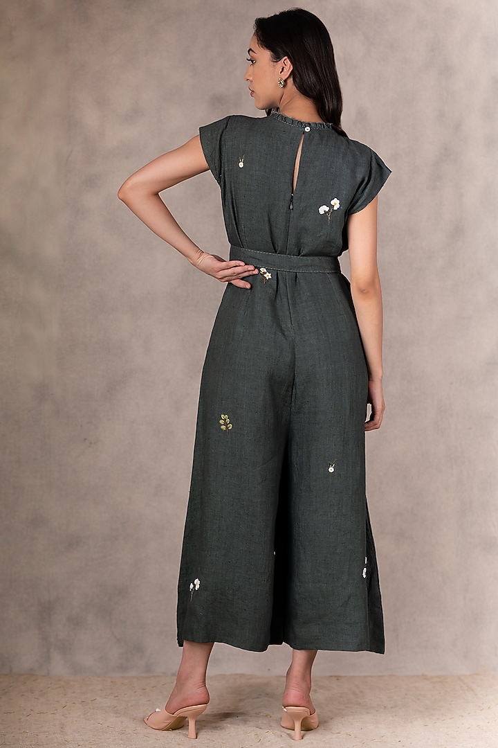Forest Green Embroidered Jumpsuit by Arcvsh by Pallavi Singh at Pernia's Pop Up Shop