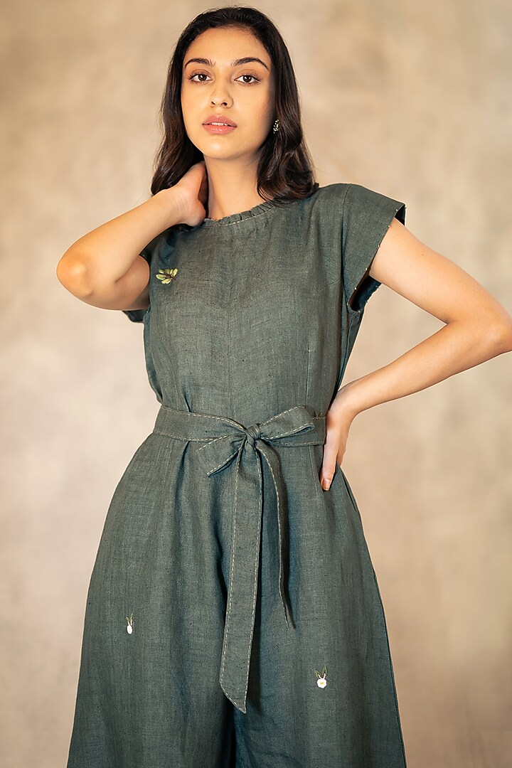 Forest Green Embroidered Jumpsuit by Arcvsh by Pallavi Singh at Pernia's Pop Up Shop