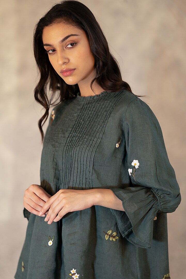 Forest Green Embroidered Top by Arcvsh by Pallavi Singh at Pernia's Pop Up Shop