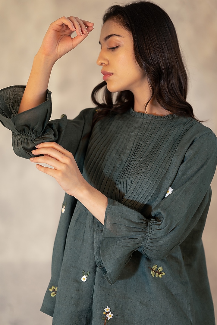 Forest Green Embroidered Top by Arcvsh by Pallavi Singh at Pernia's Pop Up Shop