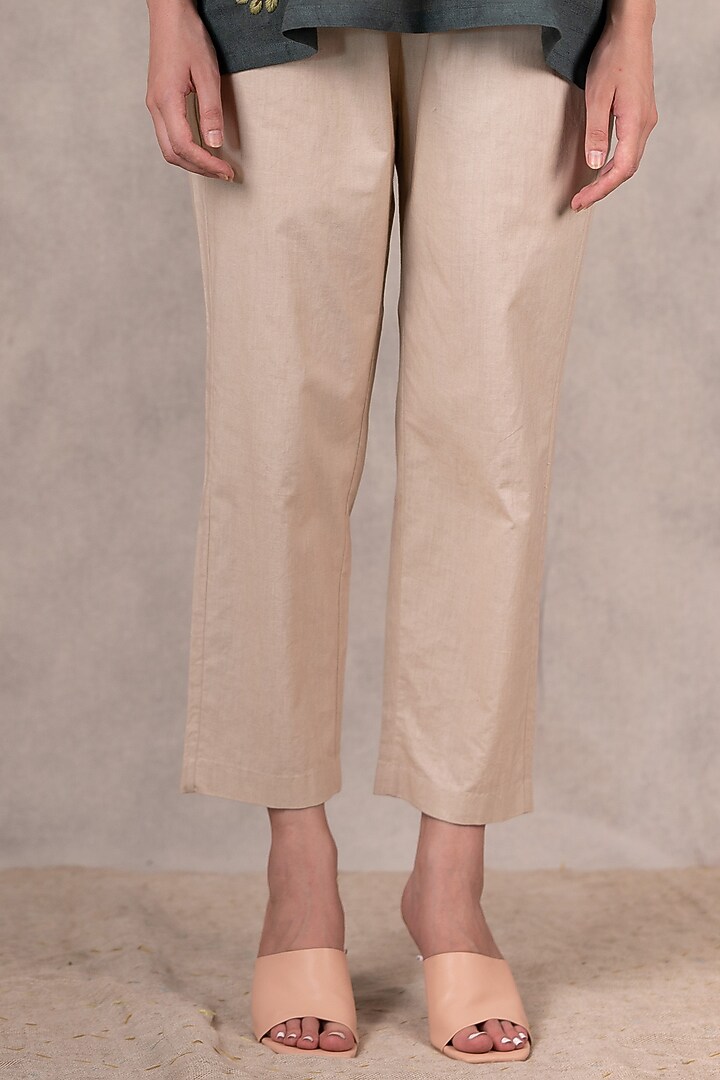 Sand Linen Straight Pants by Arcvsh by Pallavi Singh at Pernia's Pop Up Shop