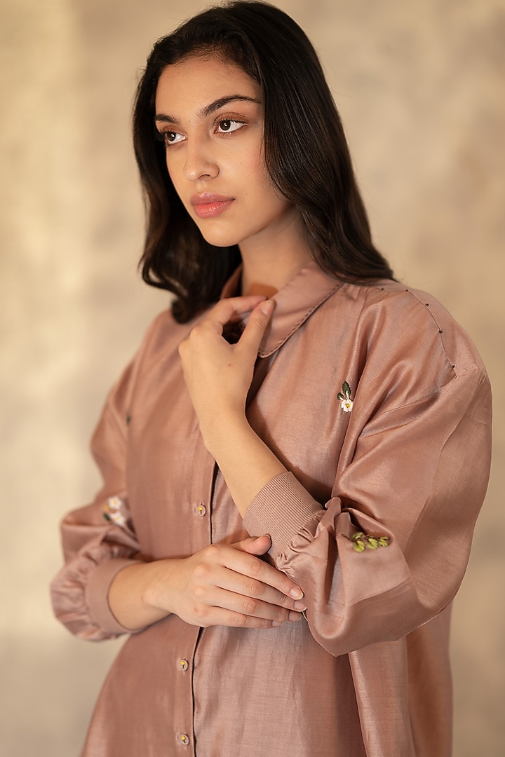 Almond Hand Embroidered Shirt by Arcvsh by Pallavi Singh at Pernia's Pop Up Shop