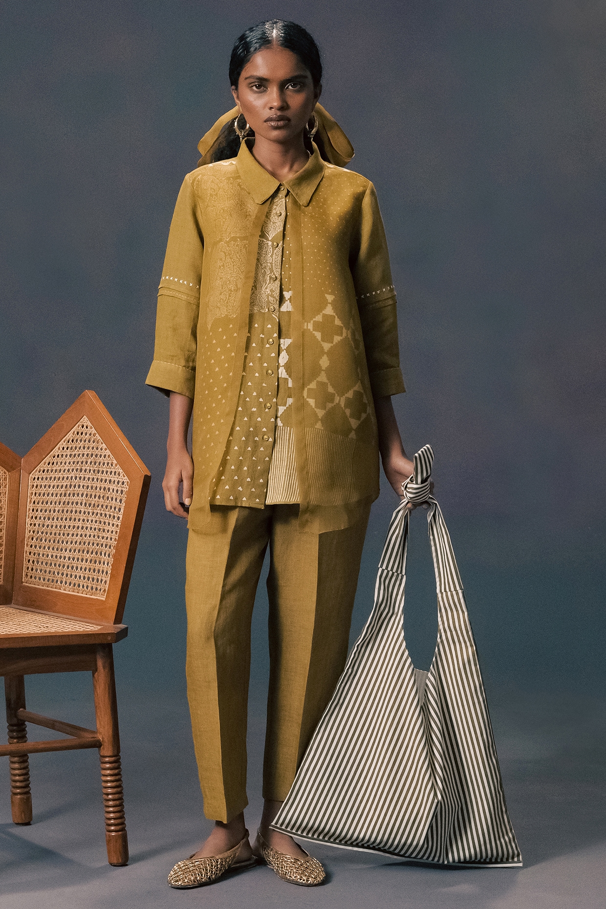 Arcvsh by Pallavi Singh Moss Green Linen & Organza Printed Co-Ord Set
