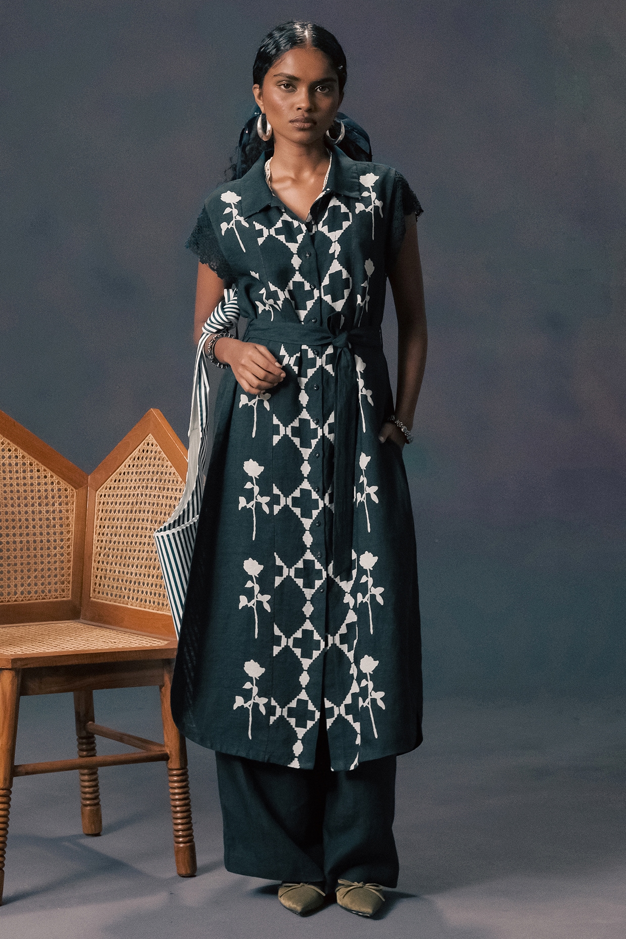 Arcvsh by Pallavi Singh Indigo Linen Printed Co-Ord Set