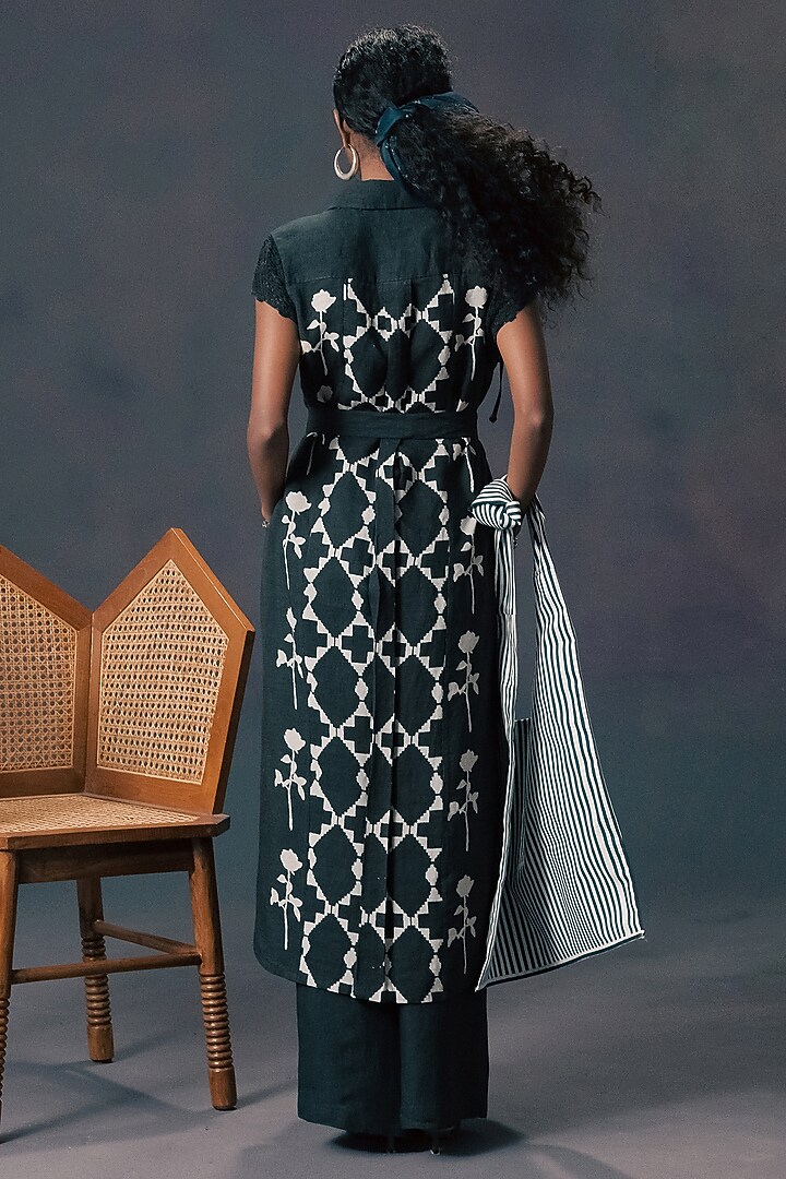 Indigo Linen Printed Co-Ord Set by Arcvsh by Pallavi Singh at Pernia's Pop Up Shop