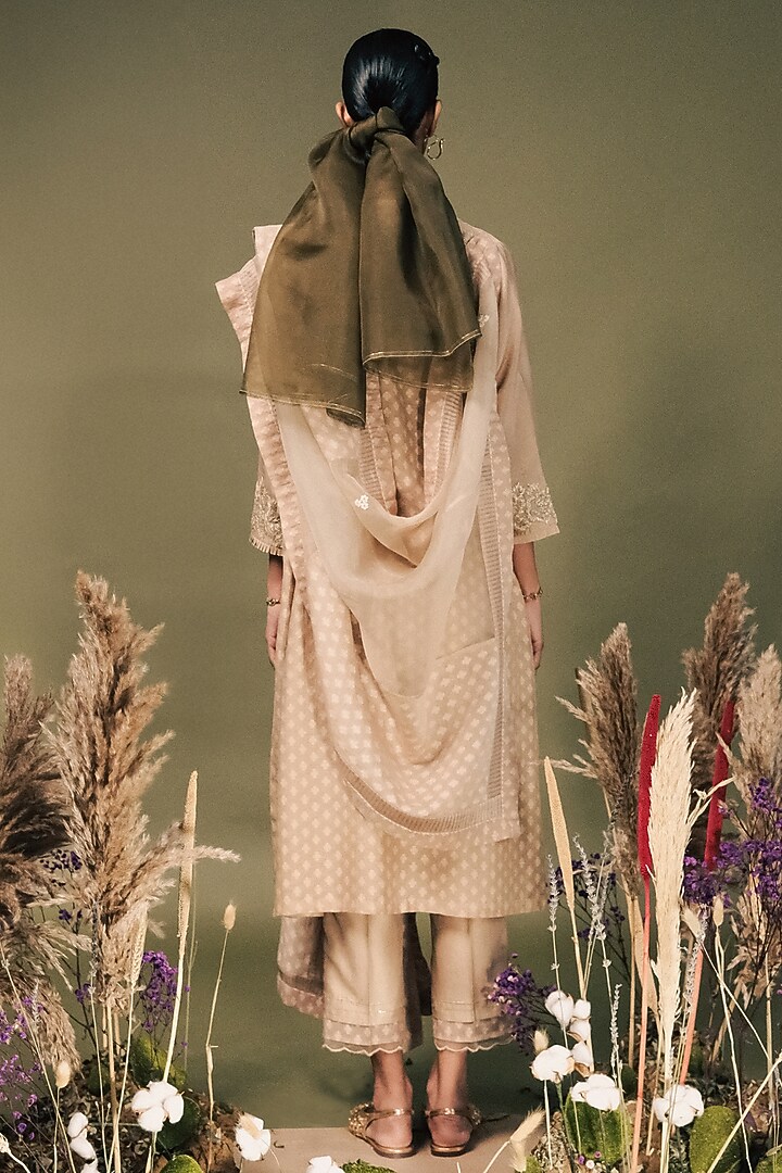 Beige Banarasi Brocade Gota Patti Embroidered Tunic Set by Arcvsh by Pallavi Singh at Pernia's Pop Up Shop