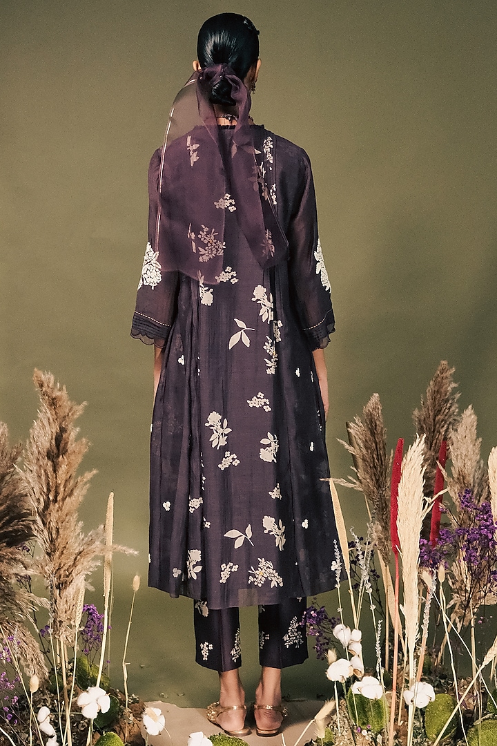 Lavender Mul Chanderi Printed & Embroidered Tunic Set by Arcvsh by Pallavi Singh at Pernia's Pop Up Shop