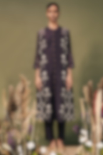 Lavender Mul Chanderi Printed & Embroidered Tunic Set by Arcvsh by Pallavi Singh at Pernia's Pop Up Shop