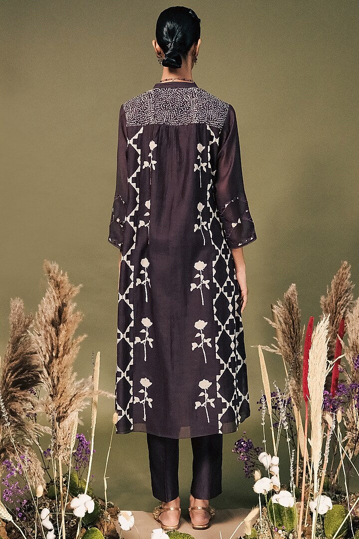 Lavender Mul Chanderi Printed & Embroidered Tunic Set by Arcvsh by Pallavi Singh at Pernia's Pop Up Shop