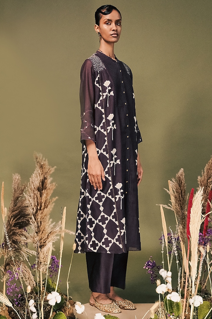 Lavender Mul Chanderi Printed & Embroidered Tunic Set by Arcvsh by Pallavi Singh at Pernia's Pop Up Shop