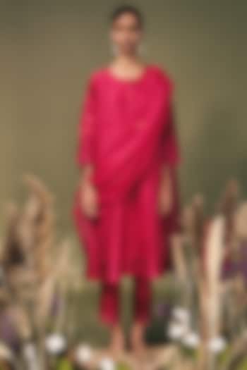 Fuchsia Silk Chanderi Dori Embroidered Layered Tunic Set by Arcvsh by Pallavi Singh at Pernia's Pop Up Shop