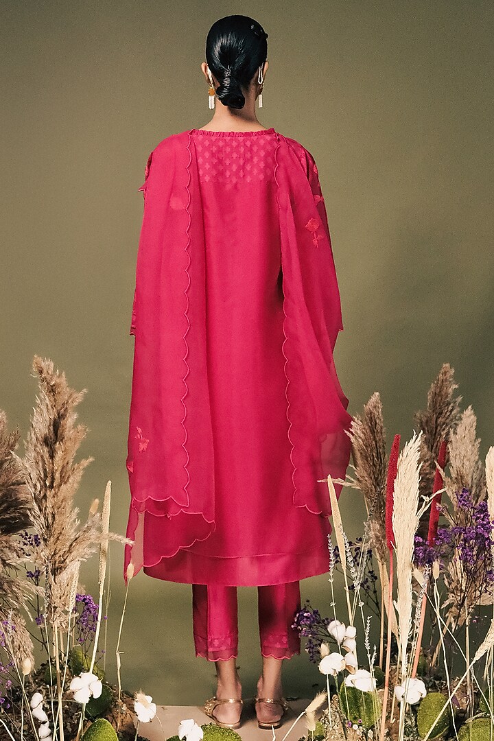 Fuchsia Silk Chanderi Dori Embroidered Layered Tunic Set by Arcvsh by Pallavi Singh at Pernia's Pop Up Shop
