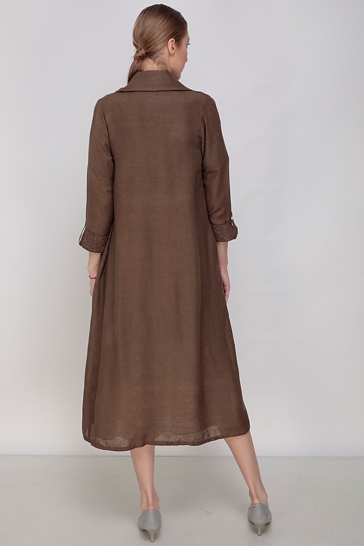 Brown Hand Painted Dress With Jacket by Arcvsh by Pallavi Singh at Pernia's Pop Up Shop