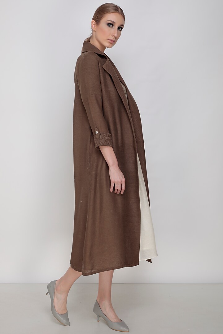 Brown Hand Painted Dress With Jacket by Arcvsh by Pallavi Singh at Pernia's Pop Up Shop