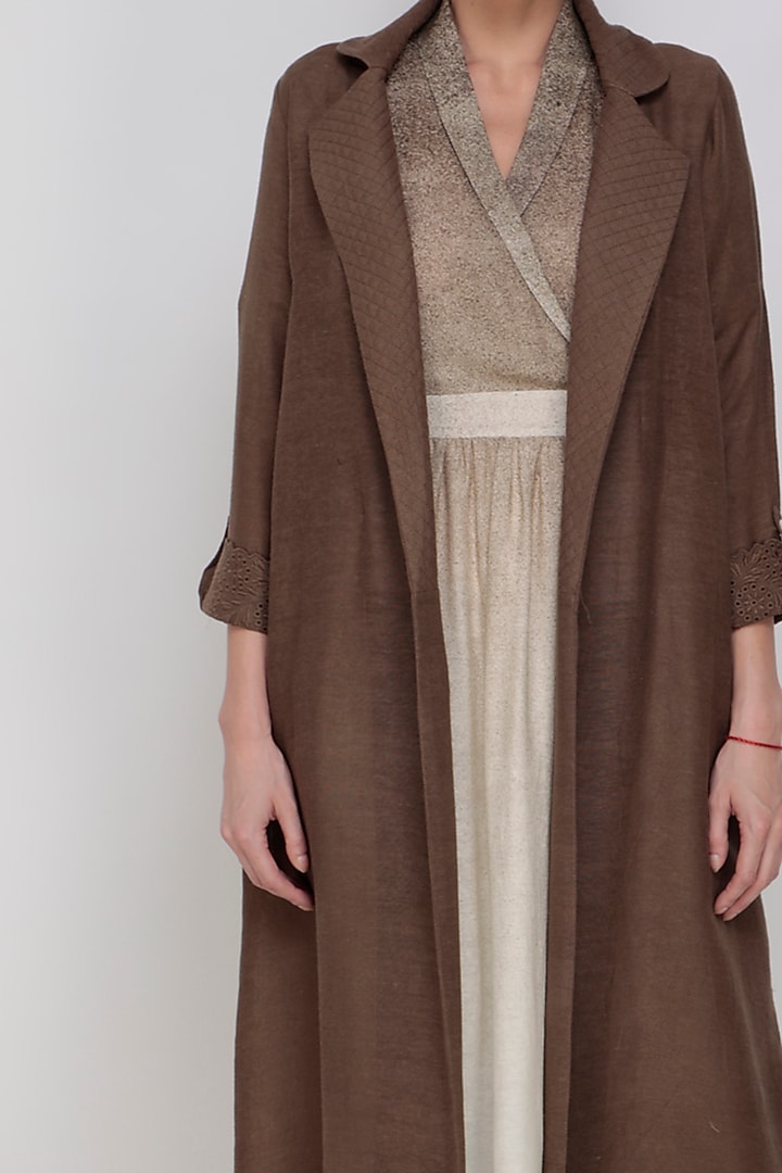 Brown Hand Painted Dress With Jacket by Arcvsh by Pallavi Singh at Pernia's Pop Up Shop