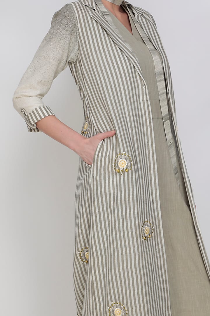 Grey Jumpsuit With Embroidered Jacket  by Arcvsh by Pallavi Singh at Pernia's Pop Up Shop