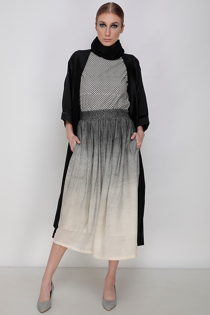 Black Printed Top With Skirt & Throwon by Arcvsh by Pallavi Singh at Pernia's Pop Up Shop