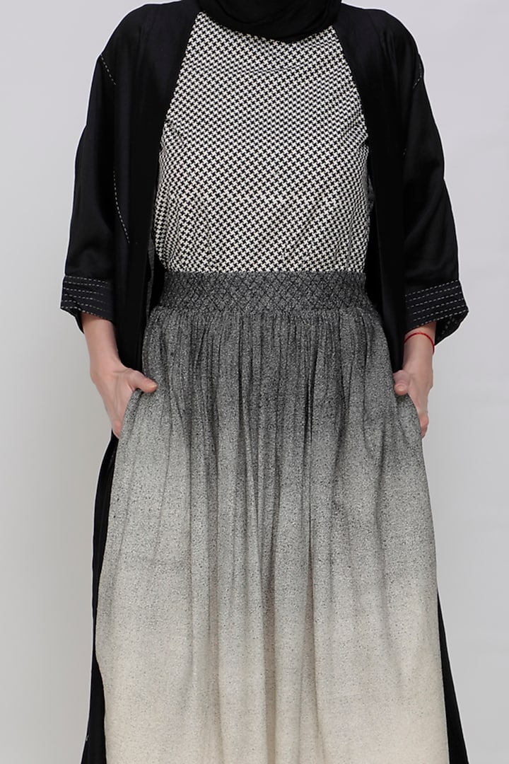 Black Printed Top With Skirt & Throwon by Arcvsh by Pallavi Singh at Pernia's Pop Up Shop