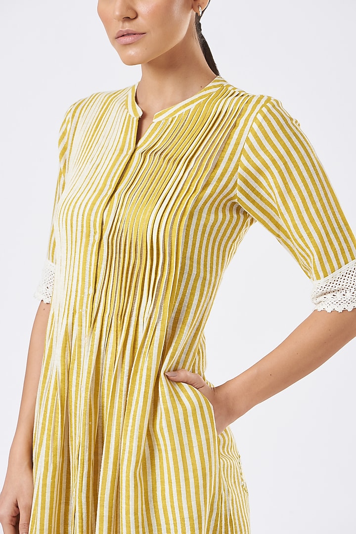 Yellow Pleated Corsage Summer Dress by Arcvsh by Pallavi Singh at Pernia's Pop Up Shop
