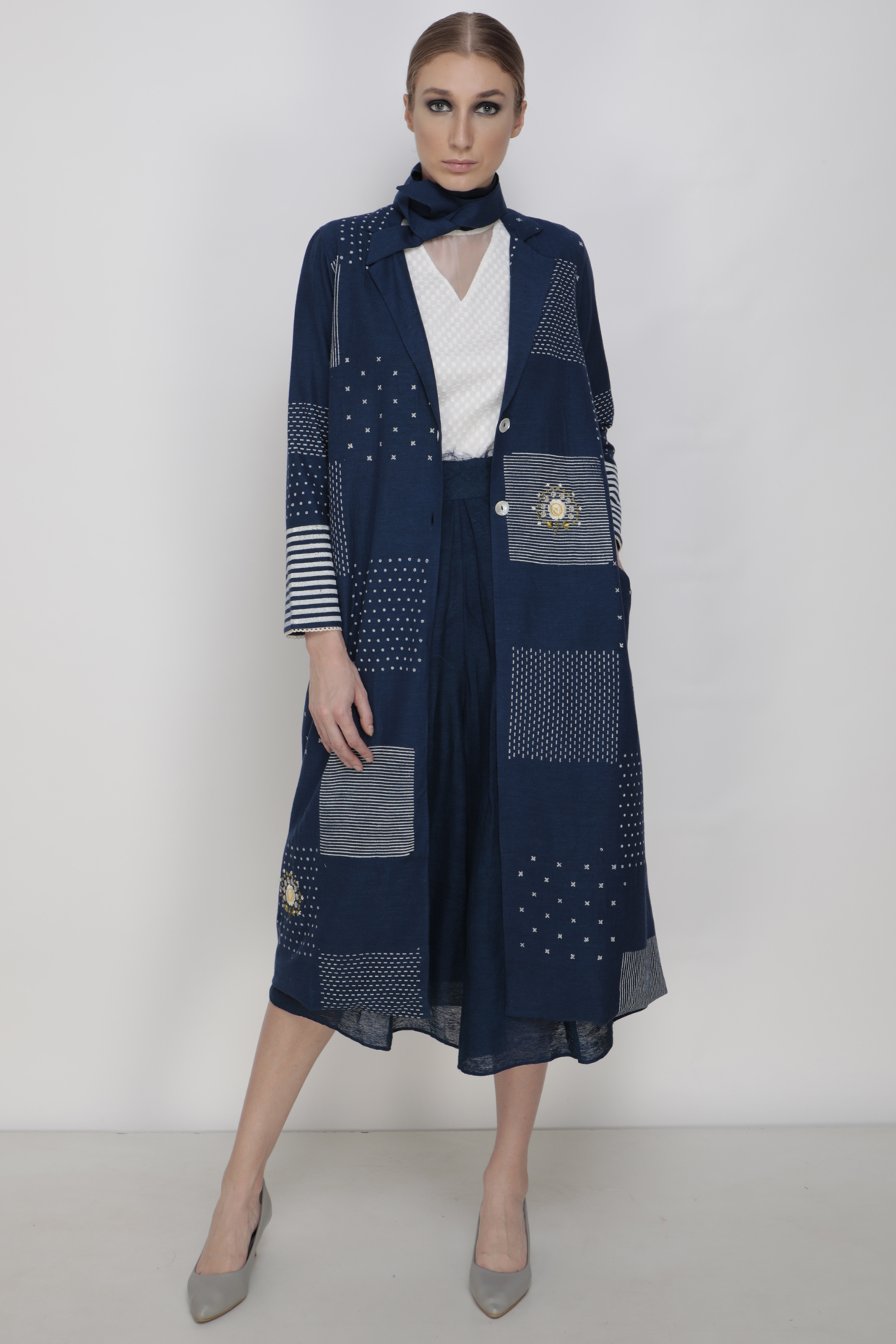 Cobalt Blue Embroidered Jacket Set by Arcvsh by Pallavi Singh at Pernia's Pop Up Shop