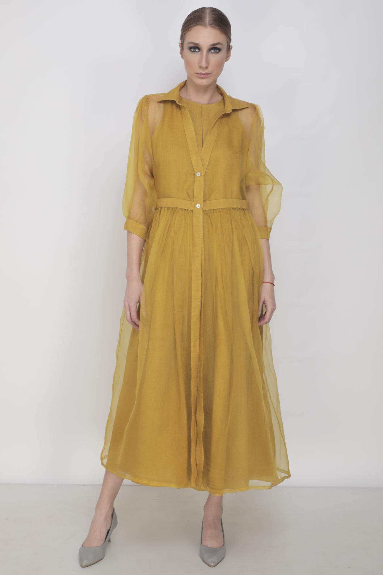 Mustard Linen Jumpsuit With Jacket by Arcvsh by Pallavi Singh at Pernia's Pop Up Shop