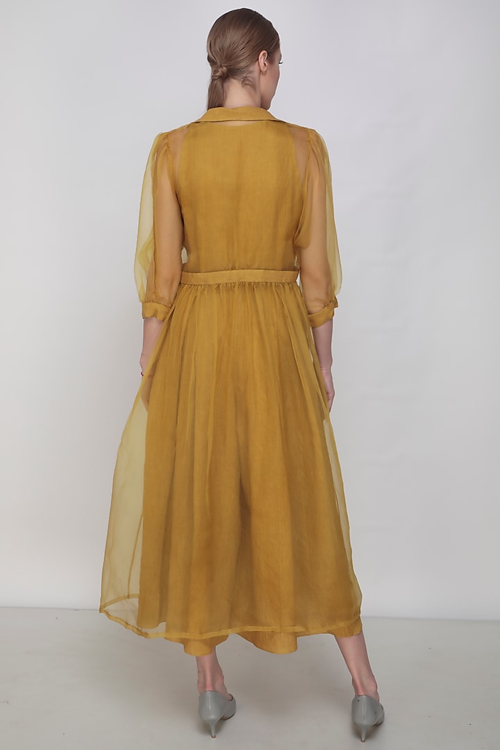 Mustard Linen Jumpsuit With Jacket by Arcvsh by Pallavi Singh at Pernia's Pop Up Shop