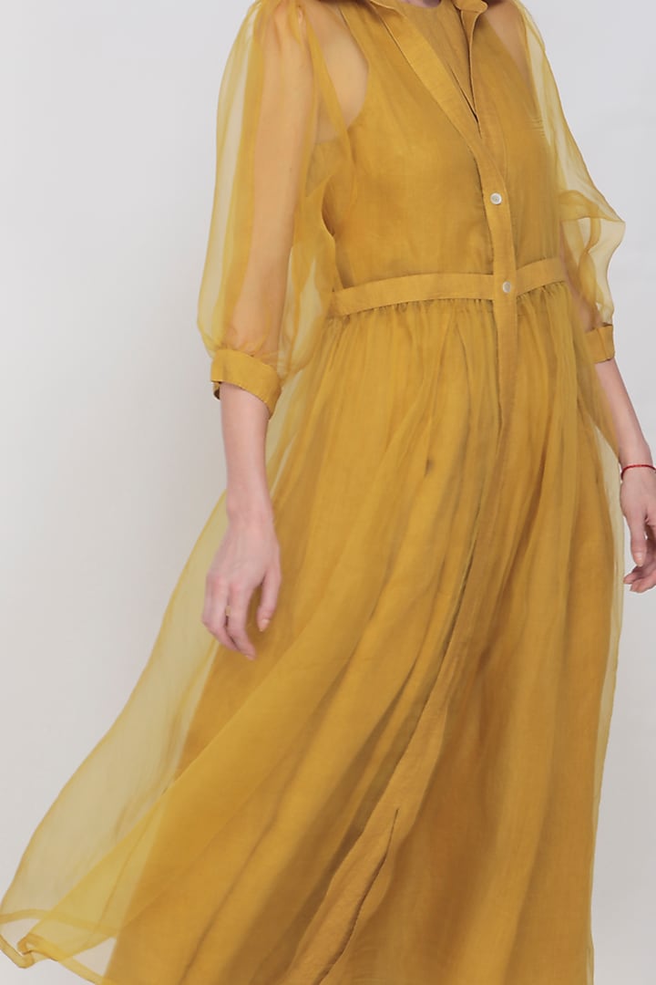Mustard Linen Jumpsuit With Jacket by Arcvsh by Pallavi Singh at Pernia's Pop Up Shop