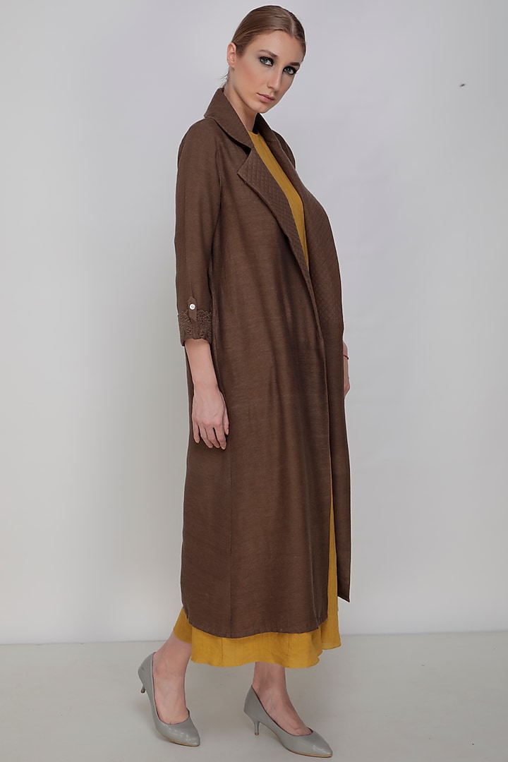 Mustard Block Printed Jumpsuit With Jacket by Arcvsh by Pallavi Singh at Pernia's Pop Up Shop