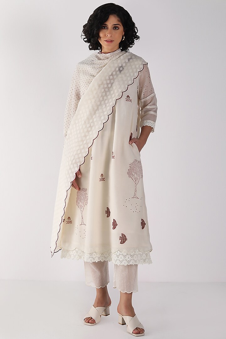 Ivory Cotton Chanderi Block Printed Tunic Set by Arcvsh by Pallavi Singh at Pernia's Pop Up Shop