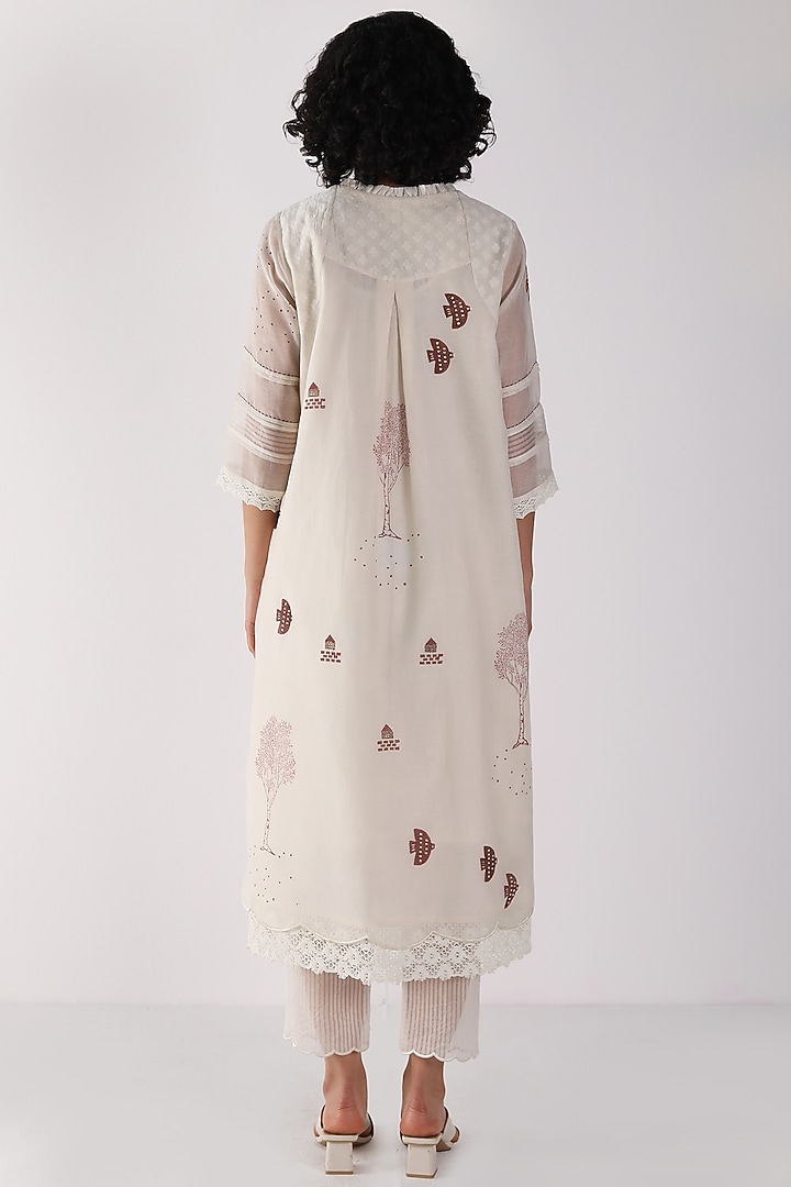 Ivory Cotton Chanderi Block Printed Tunic Set by Arcvsh by Pallavi Singh at Pernia's Pop Up Shop