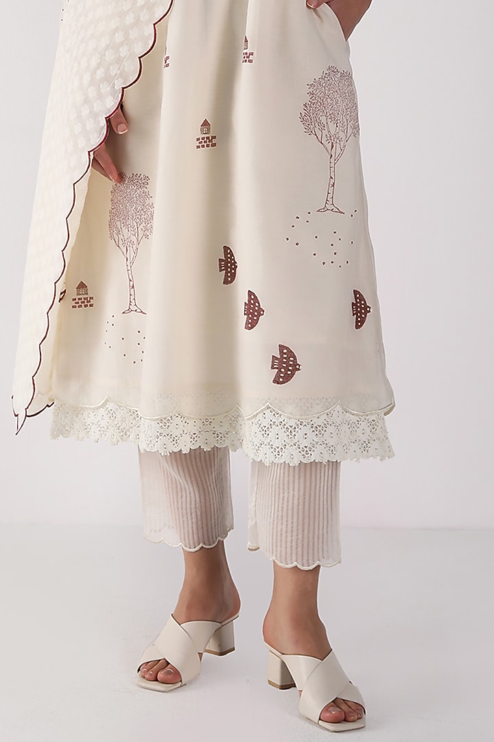 Ivory Cotton Chanderi Block Printed Tunic Set by Arcvsh by Pallavi Singh at Pernia's Pop Up Shop