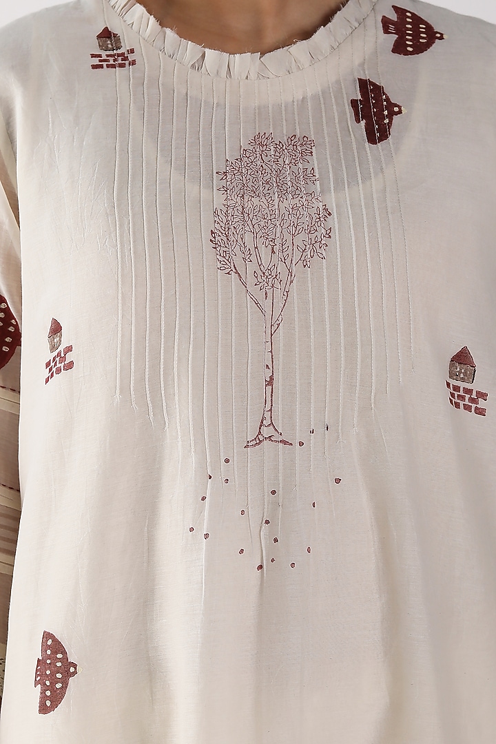 Ivory Cotton Chanderi Block Printed Tunic Set by Arcvsh by Pallavi Singh at Pernia's Pop Up Shop