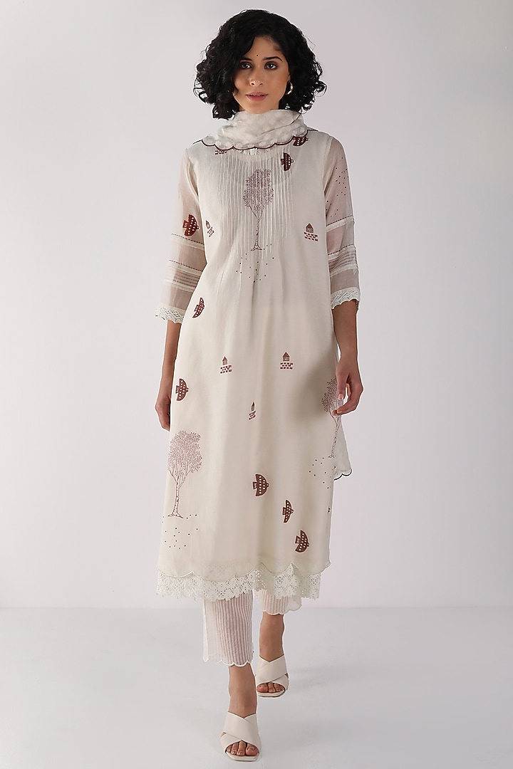 Ivory Cotton Chanderi Block Printed Tunic Set by Arcvsh by Pallavi Singh at Pernia's Pop Up Shop