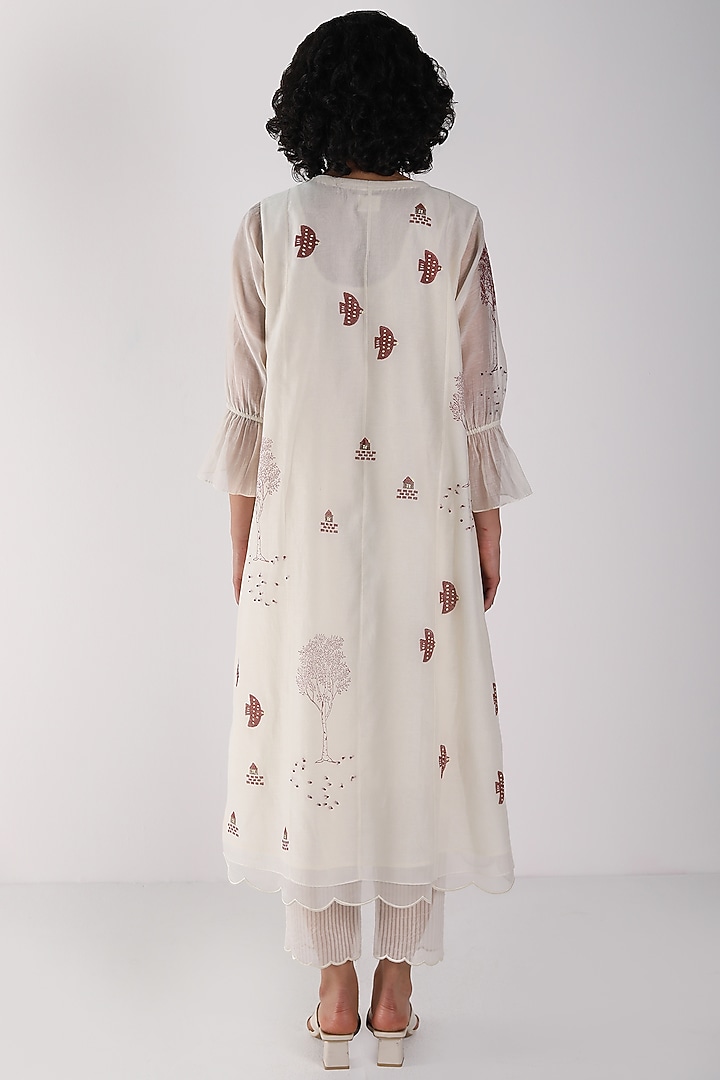 Ivory Cotton Chanderi Printed & Hand Embroidered Tunic Set by Arcvsh by Pallavi Singh at Pernia's Pop Up Shop