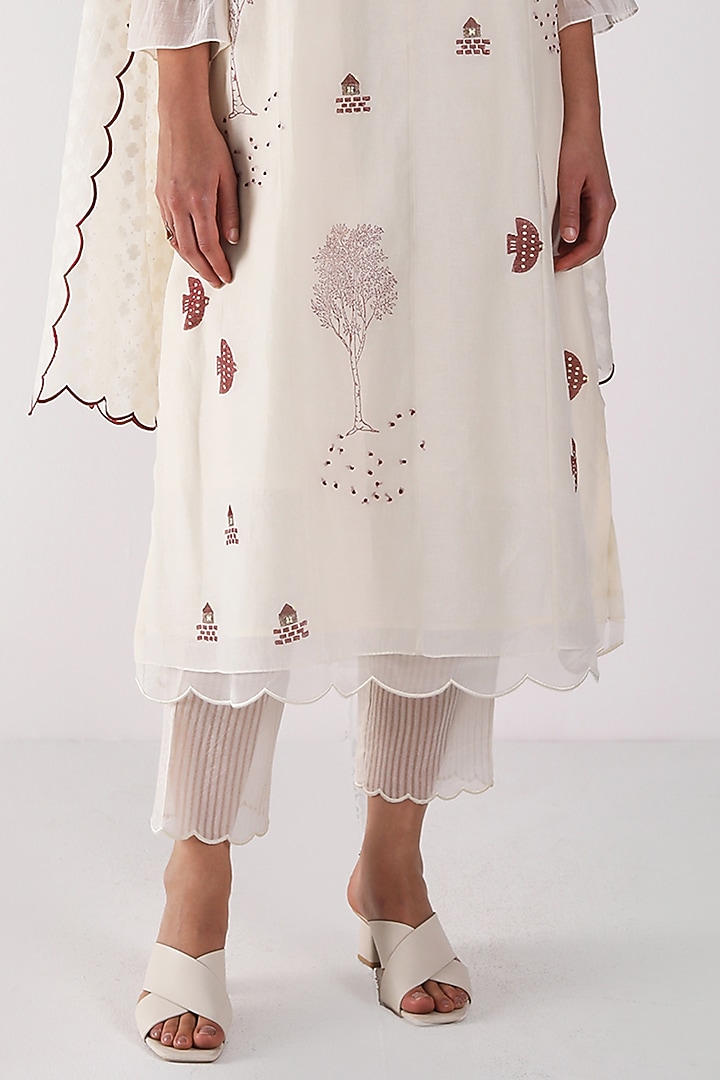 Ivory Cotton Chanderi Printed & Hand Embroidered Tunic Set by Arcvsh by Pallavi Singh at Pernia's Pop Up Shop
