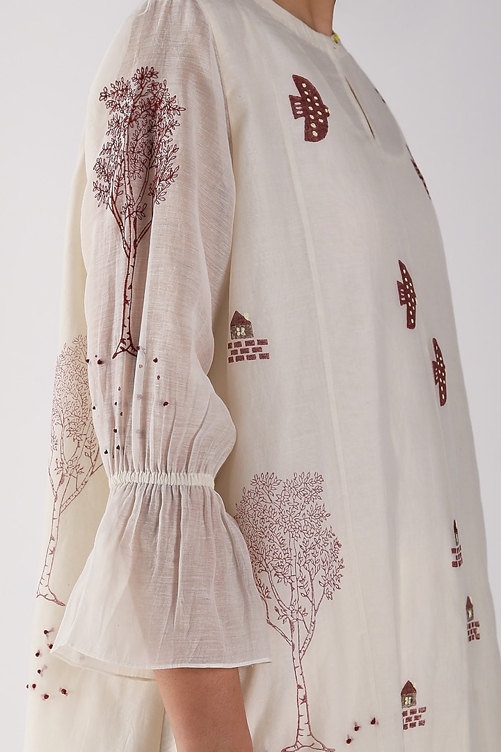 Ivory Cotton Chanderi Printed & Hand Embroidered Tunic Set by Arcvsh by Pallavi Singh at Pernia's Pop Up Shop