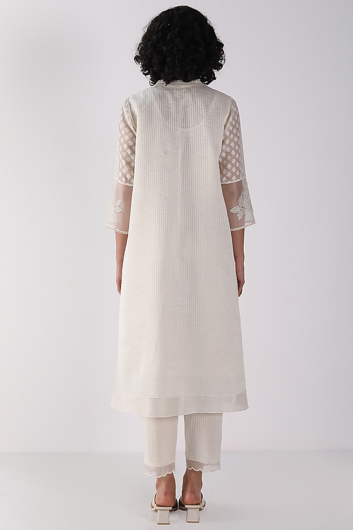 Ivory Stripe Organza Embroidered Tunic Set by Arcvsh by Pallavi Singh at Pernia's Pop Up Shop