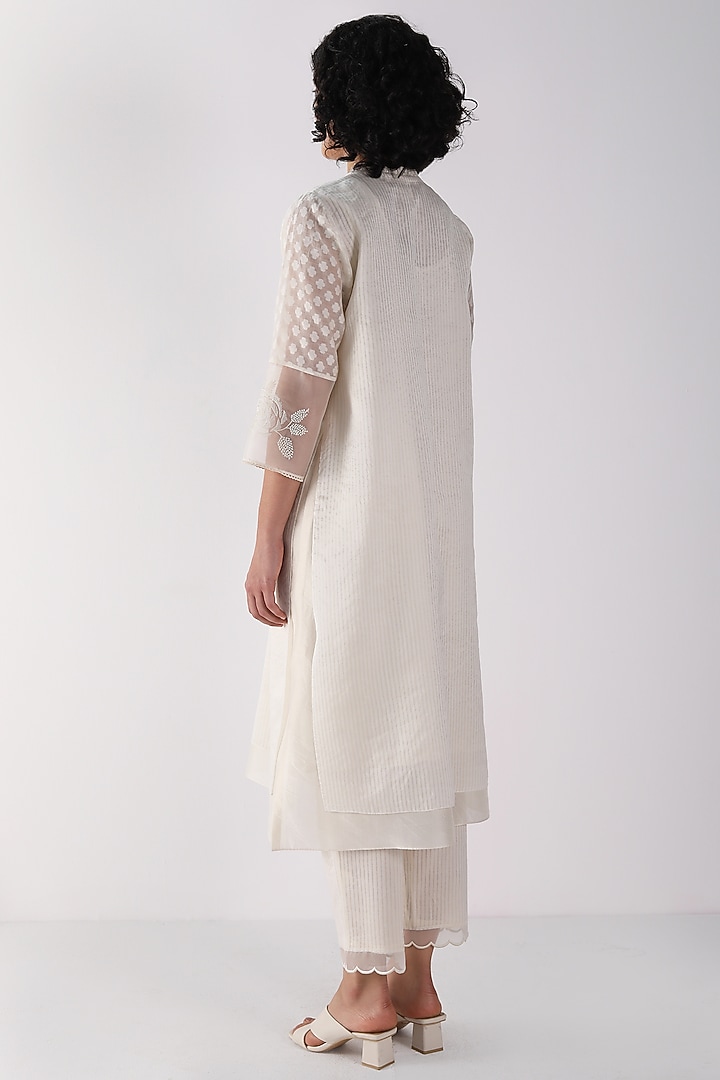 Ivory Stripe Organza Embroidered Tunic Set by Arcvsh by Pallavi Singh at Pernia's Pop Up Shop