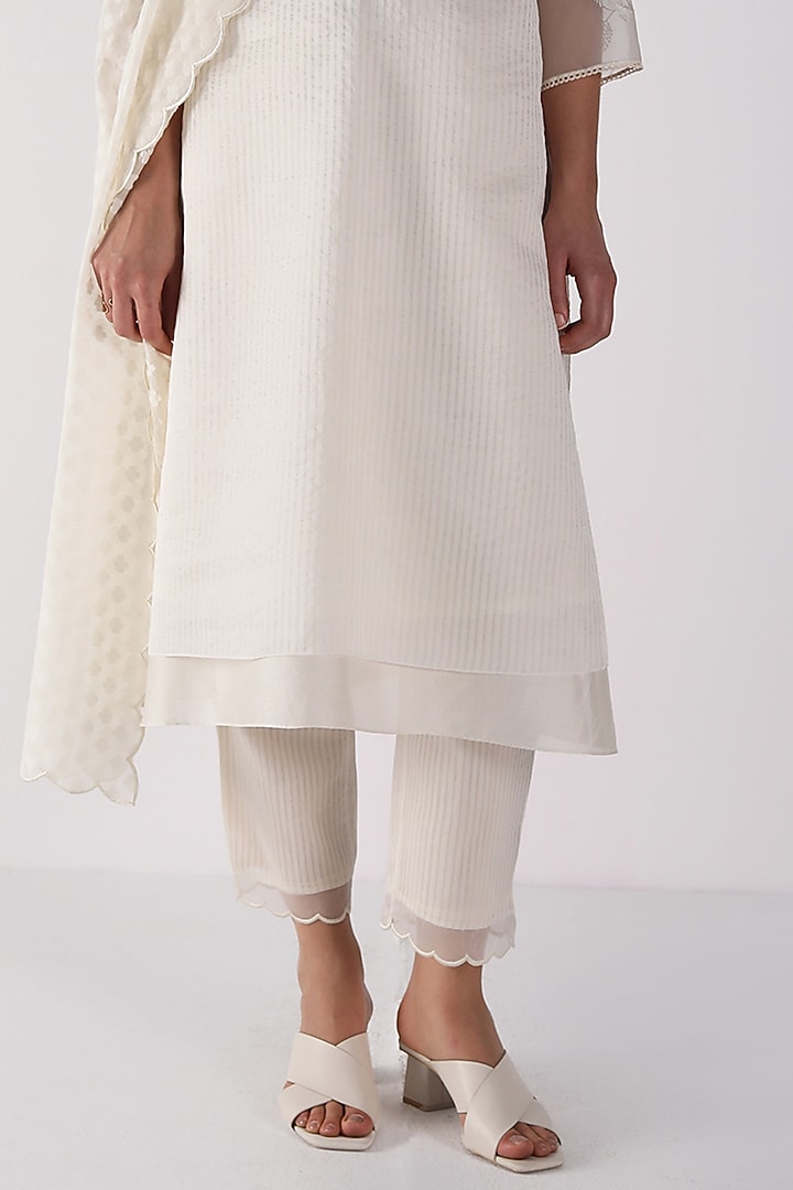Ivory Stripe Organza Embroidered Tunic Set by Arcvsh by Pallavi Singh at Pernia's Pop Up Shop
