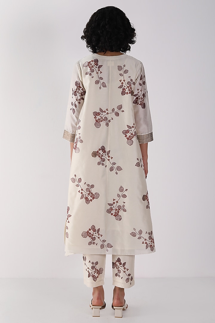 Ivory Silk Chanderi Printed & Sequins Work Tunic Set by Arcvsh by Pallavi Singh at Pernia's Pop Up Shop