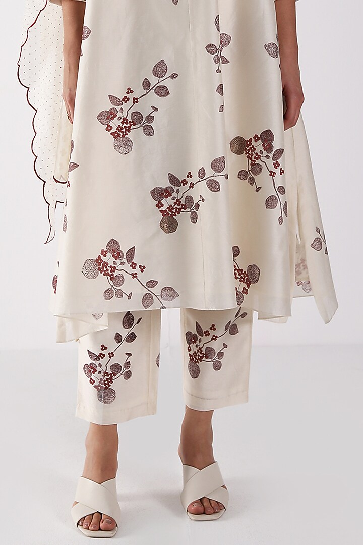 Ivory Silk Chanderi Printed & Sequins Work Tunic Set by Arcvsh by Pallavi Singh at Pernia's Pop Up Shop