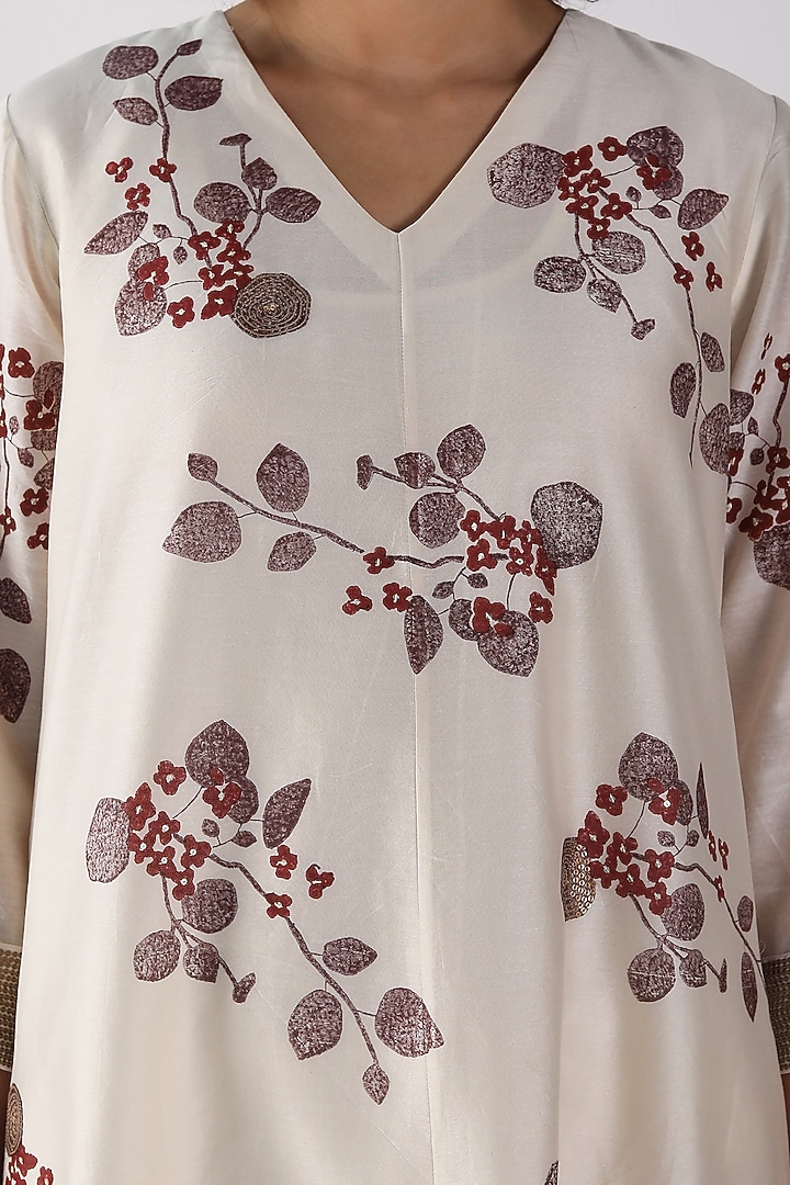 Ivory Silk Chanderi Printed & Sequins Work Tunic Set by Arcvsh by Pallavi Singh at Pernia's Pop Up Shop