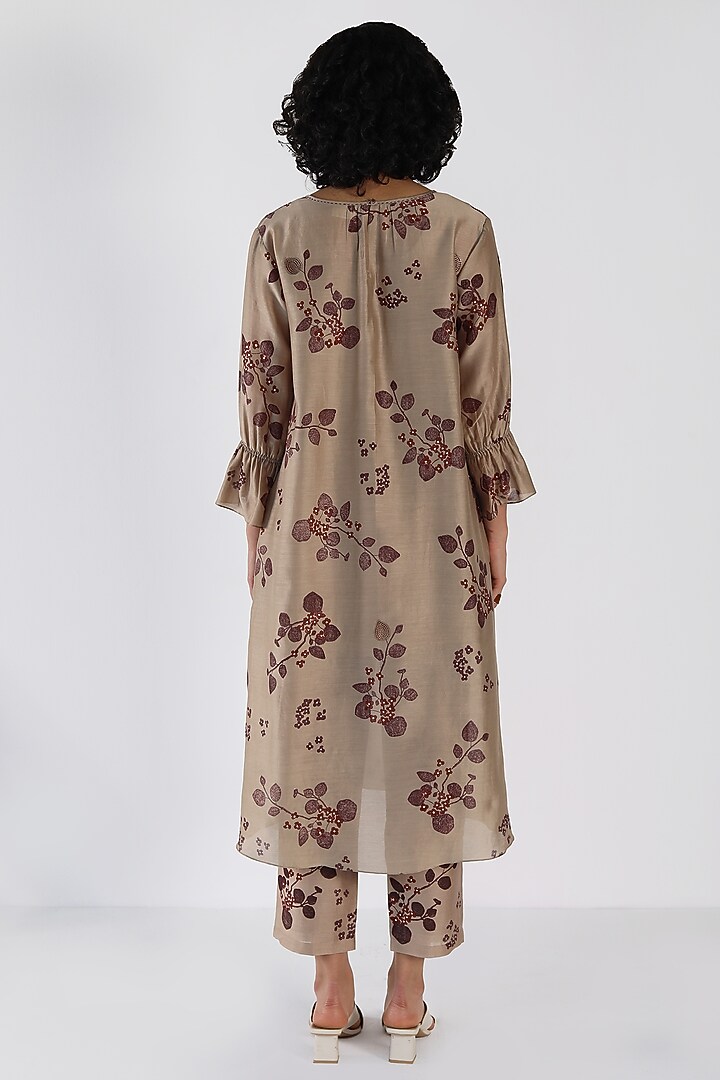 Beige Silk Chanderi Printed & Sequins Work Tunic Set by Arcvsh by Pallavi Singh at Pernia's Pop Up Shop
