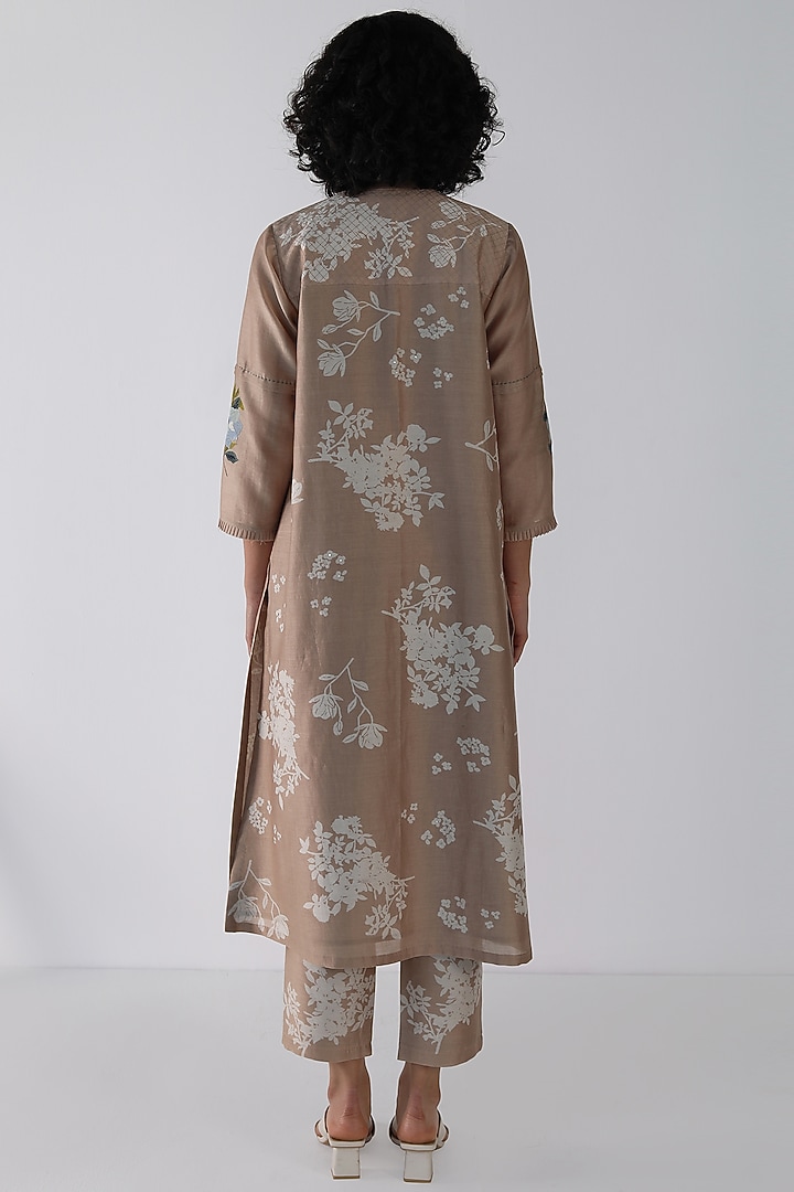 Beige Silk Chanderi Printed & Embroidered Tunic Set by Arcvsh by Pallavi Singh at Pernia's Pop Up Shop